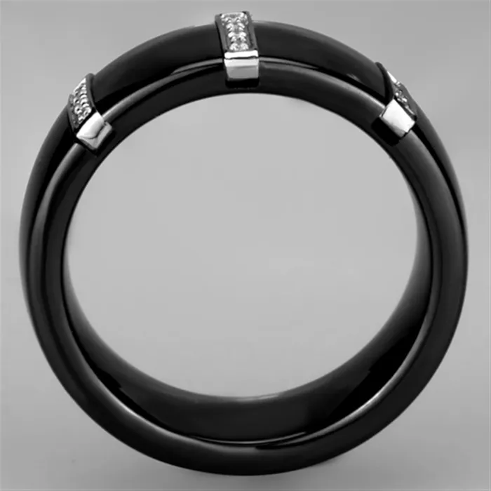 3W956 High polished no plating Stainless Steel Ring with Ceramic in Jet Alamode Rings
