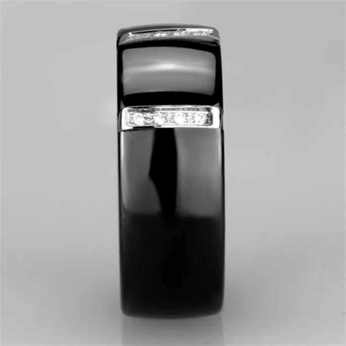 3W956 High polished no plating Stainless Steel Ring with Ceramic in Jet Alamode Rings