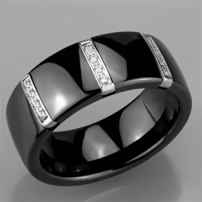 3W956 High polished no plating Stainless Steel Ring with Ceramic in Jet Alamode Rings