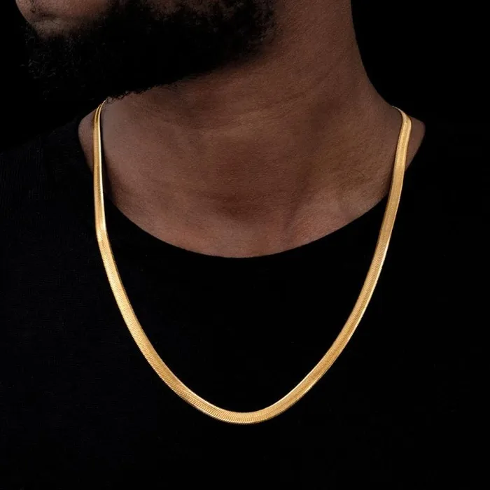 6MM 18K Gold Herringbone Chain VVS Jewelry PreStyled Sets