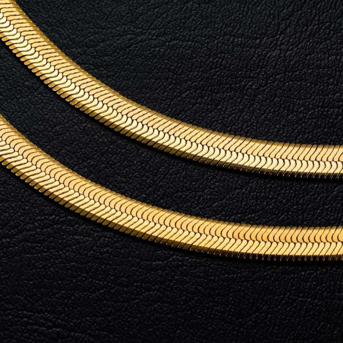 6MM 18K Gold Herringbone Chain VVS Jewelry PreStyled Sets