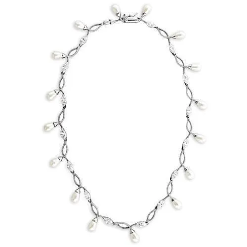 7X420 Rhodium 925 Sterling Silver Necklace with Synthetic Pearl in White Alamode Necklaces 7X420 Rhodium 925 Sterling Silver Necklace with Synthetic Pearl in White Alamode Necklaces