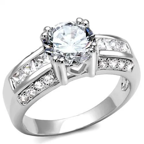 Alamode 3W1344 Rhodium Brass Ring with AAA Grade CZ in Clear Rings