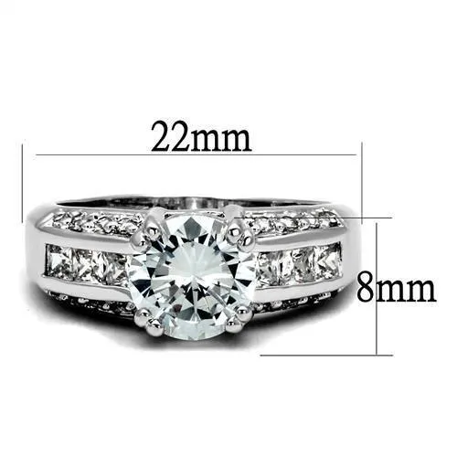 Alamode 3W1344 Rhodium Brass Ring with AAA Grade CZ in Clear Rings