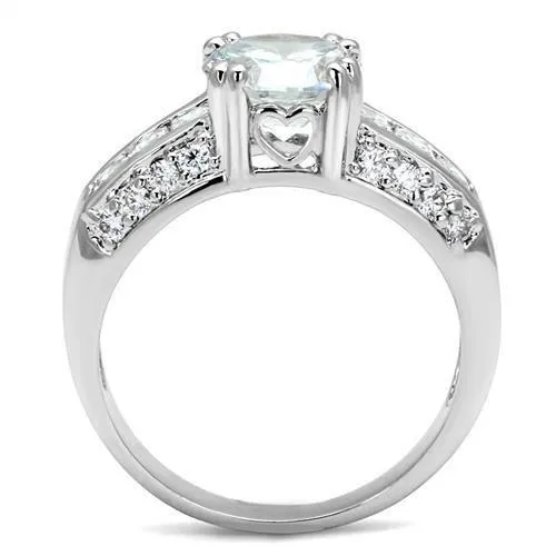 Alamode 3W1344 Rhodium Brass Ring with AAA Grade CZ in Clear Rings