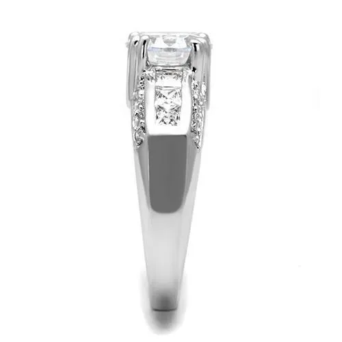 Alamode 3W1344 Rhodium Brass Ring with AAA Grade CZ in Clear Rings
