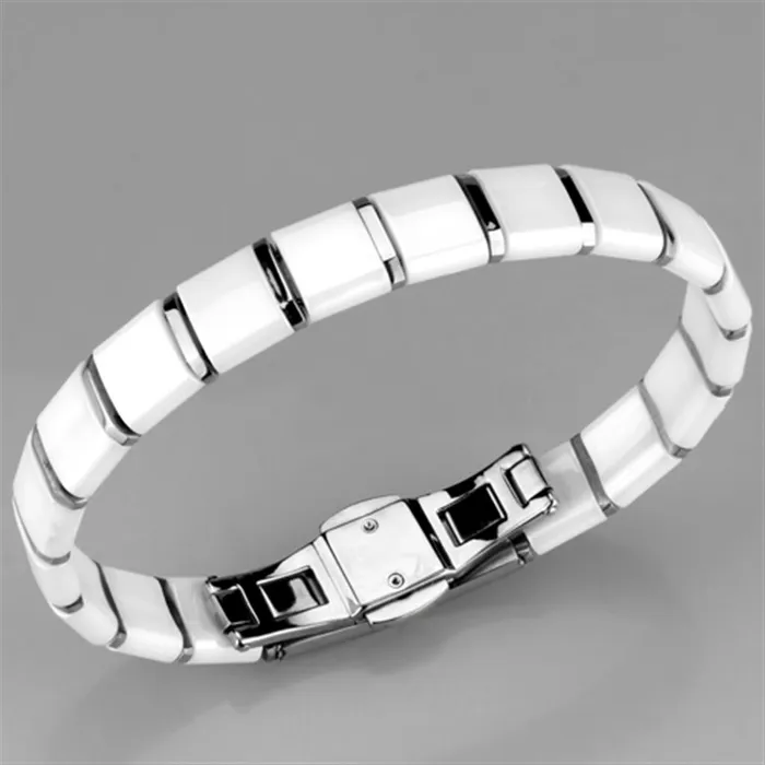 Alamode 3W985 High polished no plating Stainless Steel Bracelet with Ceramic in White Bracelets