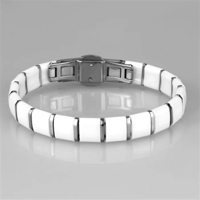 Alamode 3W985 High polished no plating Stainless Steel Bracelet with Ceramic in White Bracelets
