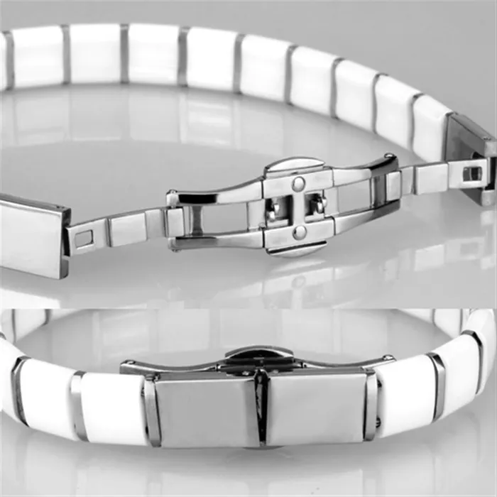 Alamode 3W985 High polished no plating Stainless Steel Bracelet with Ceramic in White Bracelets