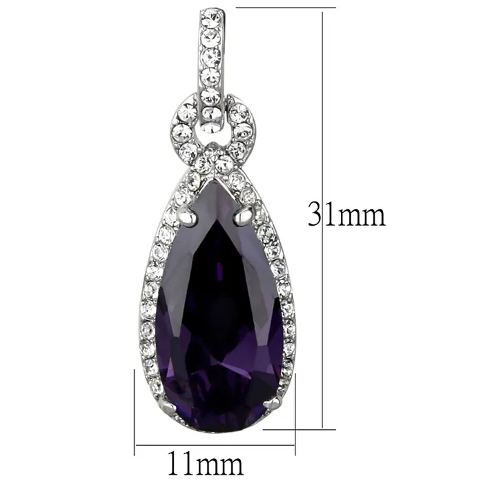 Alamode Earrings LO3756 Rhodium Brass Earrings with AAA Grade CZ in Amethyst