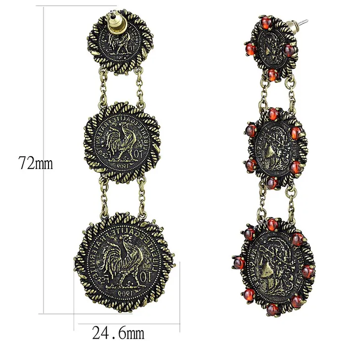 Alamode Earrings LO4196 Antique Copper Brass Earrings with AAA Grade CZ in Garnet