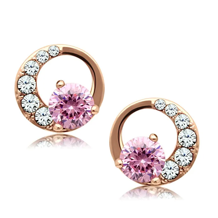 Alamode Earrings TK1498 IP Rose GoldIon Plating Stainless Steel Earrings with AAA Grade CZ in Rose Alamode Earrings TK1498 IP Rose GoldIon Plating Stainless Steel Earrings with AAA Grade CZ in Rose