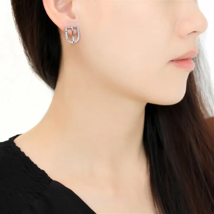 Alamode Earrings TK3489 High polished no plating Stainless Steel Earrings with Top Grade Crystal in Clear