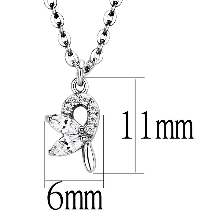Alamode Necklaces DA088 High polished no plating Stainless Steel Chain Pendant with AAA Grade CZ in Clear
