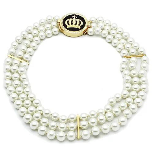 Alamode Necklaces LO2644 Gold Brass Necklace with SemiPrecious Onyx in Jet