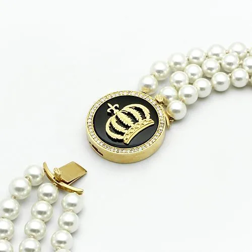Alamode Necklaces LO2644 Gold Brass Necklace with SemiPrecious Onyx in Jet