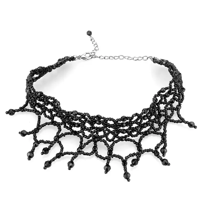 Alamode Necklaces LO4722 Rhodium Brass Necklace with Synthetic Synthetic Glass in Jet Alamode Necklaces LO4722 Rhodium Brass Necklace with Synthetic Synthetic Glass in Jet