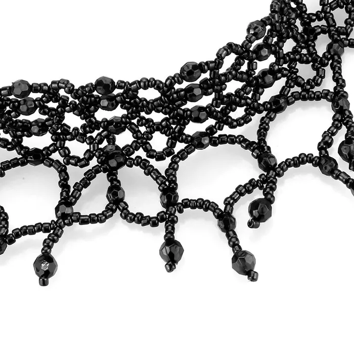 Alamode Necklaces LO4722 Rhodium Brass Necklace with Synthetic Synthetic Glass in Jet