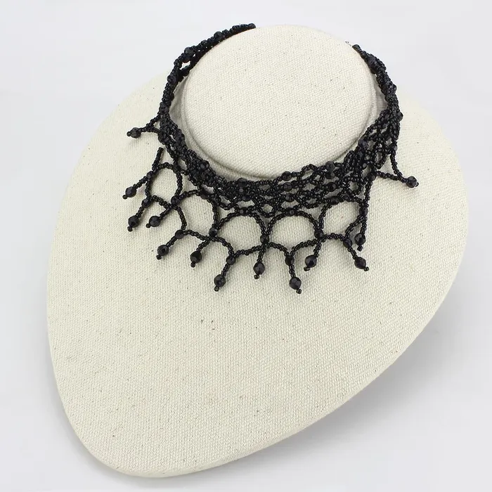 Alamode Necklaces LO4722 Rhodium Brass Necklace with Synthetic Synthetic Glass in Jet