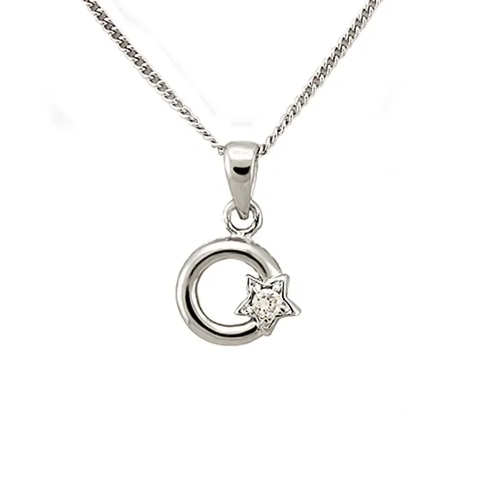 Alamode Necklaces LOA1354 Rhodium Brass Chain Pendant with AAA Grade CZ in Clear