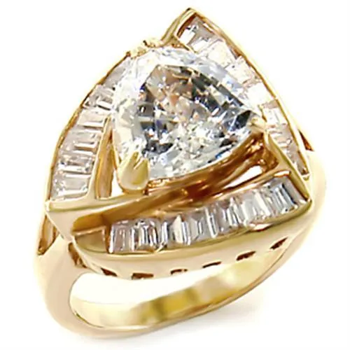Alamode Rings 10529 Gold Brass Ring with AAA Grade CZ in Clear