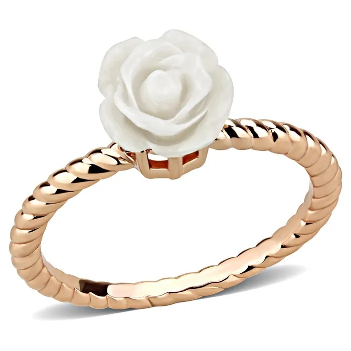 Alamode Rings 3W1492 Rose Gold Brass Ring with Synthetic Synthetic Stone in White Alamode Rings 3W1492 Rose Gold Brass Ring with Synthetic Synthetic Stone in White