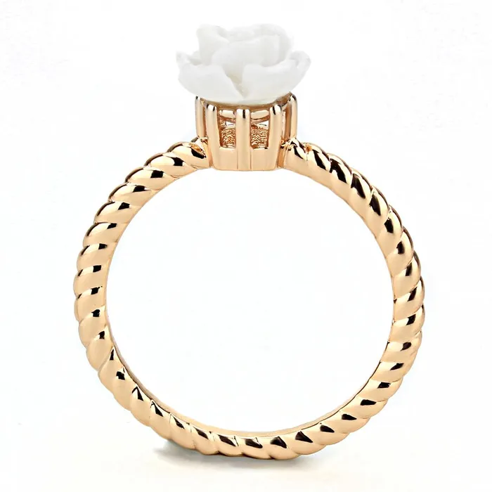 Alamode Rings 3W1492 Rose Gold Brass Ring with Synthetic Synthetic Stone in White