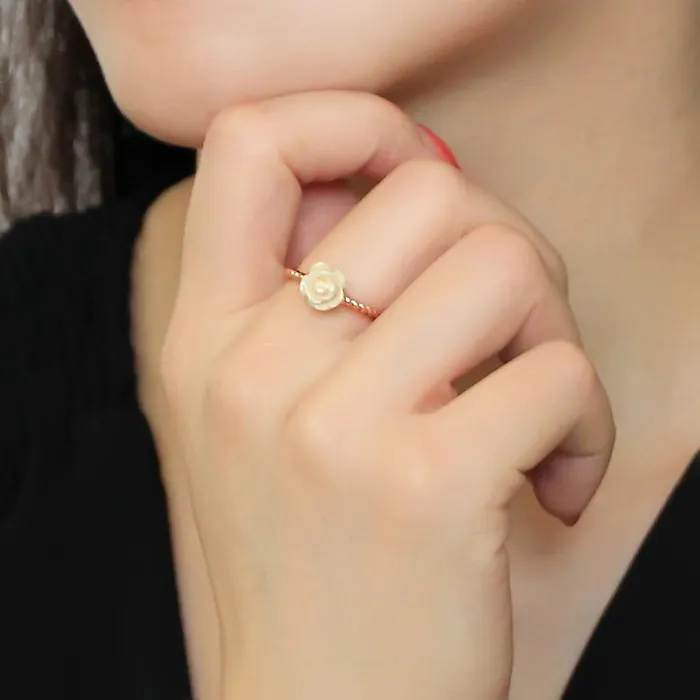 Alamode Rings 3W1492 Rose Gold Brass Ring with Synthetic Synthetic Stone in White