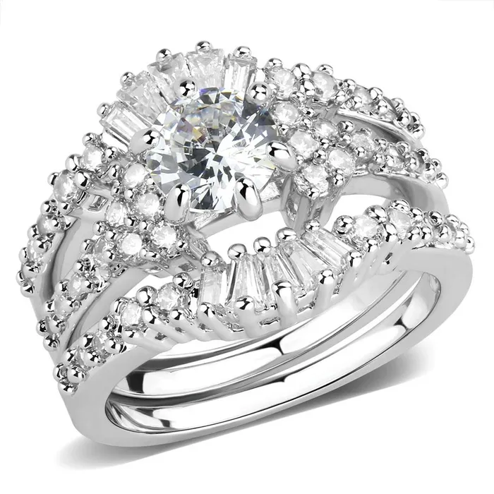 Alamode Rings 3W1553 Rhodium Brass Ring with AAA Grade CZ in Clear