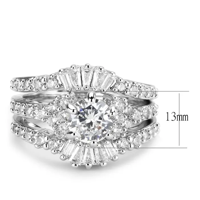 Alamode Rings 3W1553 Rhodium Brass Ring with AAA Grade CZ in Clear