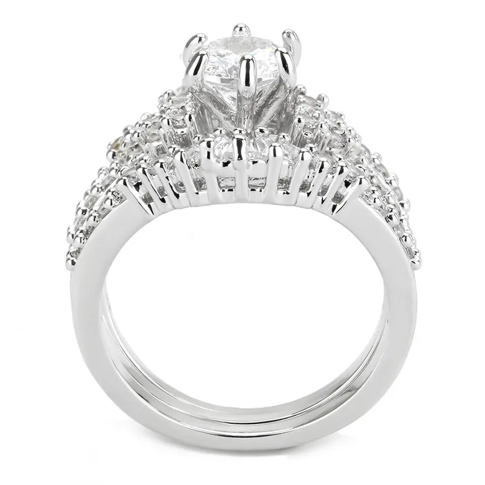 Alamode Rings 3W1553 Rhodium Brass Ring with AAA Grade CZ in Clear