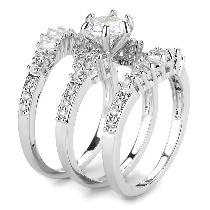 Alamode Rings 3W1553 Rhodium Brass Ring with AAA Grade CZ in Clear