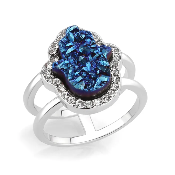 Alamode Rings 3W1723 Imitation RhodiumEcoating Brass Ring with Druzy in Capri Blue