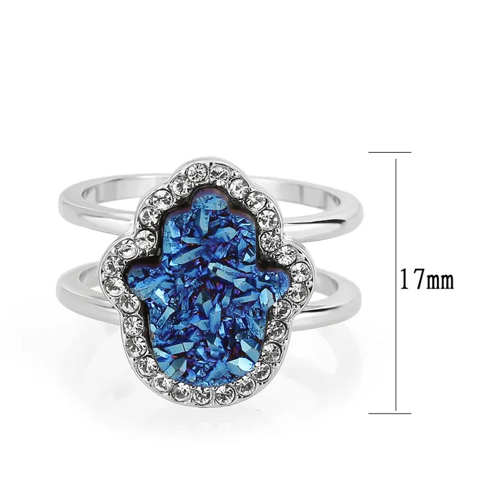 Alamode Rings 3W1723 Imitation RhodiumEcoating Brass Ring with Druzy in Capri Blue