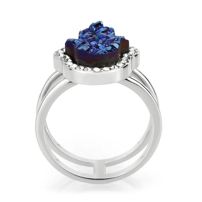 Alamode Rings 3W1723 Imitation RhodiumEcoating Brass Ring with Druzy in Capri Blue