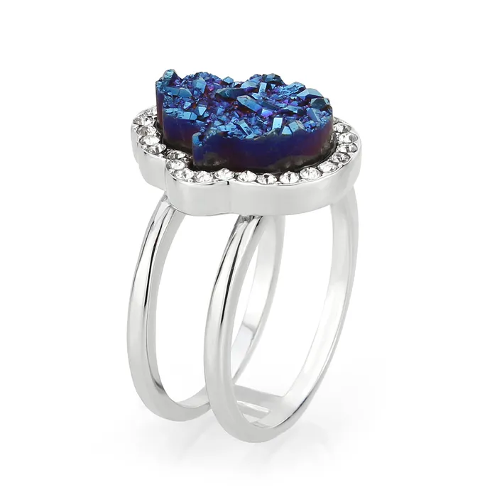 Alamode Rings 3W1723 Imitation RhodiumEcoating Brass Ring with Druzy in Capri Blue