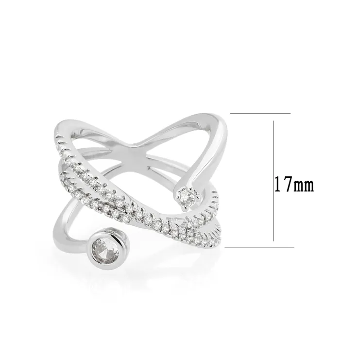 Alamode Rings 3W1766 Imitation Rhodium Brass Ring with AAA Grade CZ in Clear