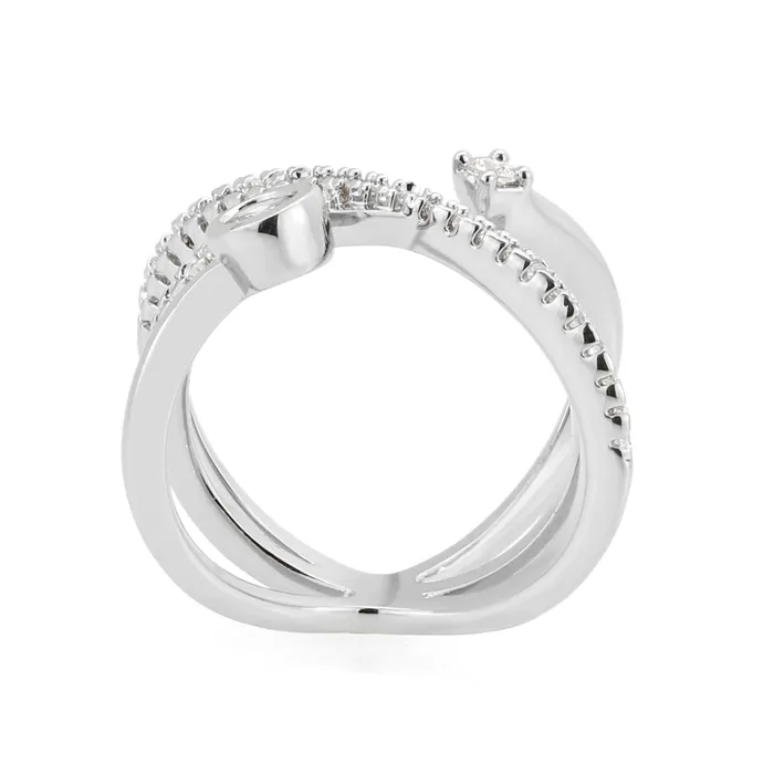 Alamode Rings 3W1766 Imitation Rhodium Brass Ring with AAA Grade CZ in Clear