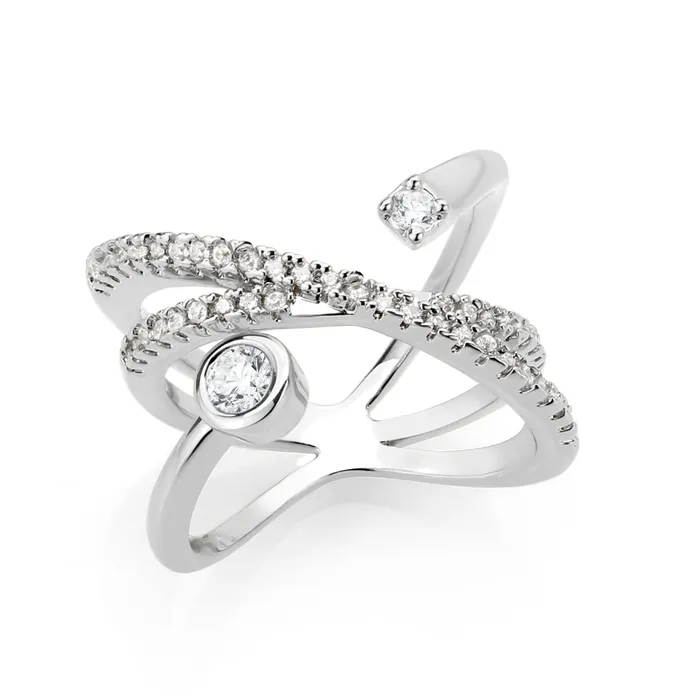 Alamode Rings 3W1766 Imitation Rhodium Brass Ring with AAA Grade CZ in Clear