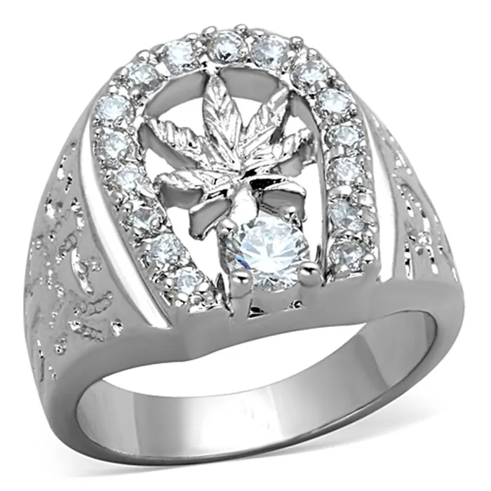 Alamode Rings 3W595 Rhodium Brass Ring with AAA Grade CZ in Clear