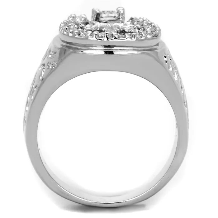 Alamode Rings 3W595 Rhodium Brass Ring with AAA Grade CZ in Clear