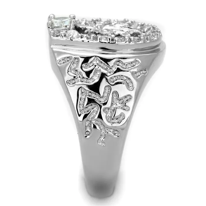 Alamode Rings 3W595 Rhodium Brass Ring with AAA Grade CZ in Clear