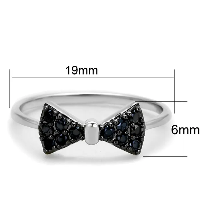 Alamode Rings 3W856 Rhodium Ruthenium Brass Ring with AAA Grade CZ in Black Diamond