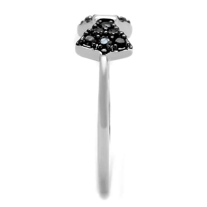 Alamode Rings 3W856 Rhodium Ruthenium Brass Ring with AAA Grade CZ in Black Diamond