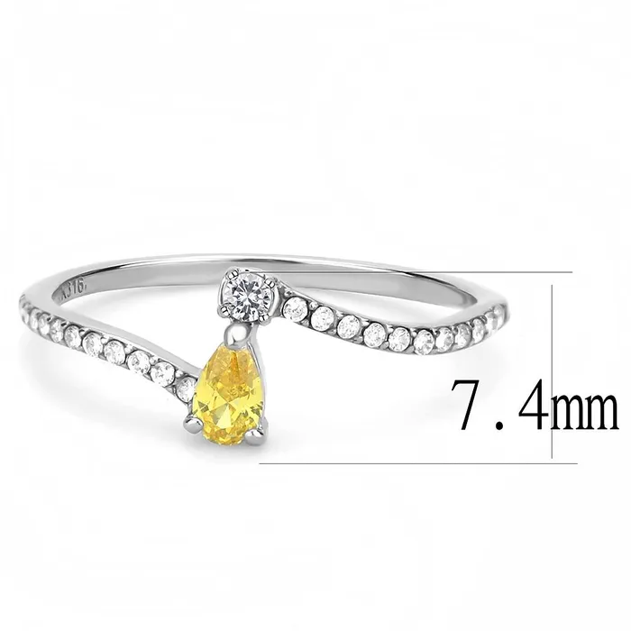 Alamode Rings DA115 High polished no plating Stainless Steel Ring with AAA Grade CZ in Topaz