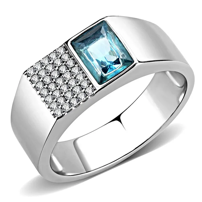 Alamode Rings DA287 High polished no plating Stainless Steel Ring with Synthetic in Sea Blue Alamode Rings DA287 High polished no plating Stainless Steel Ring with Synthetic in Sea Blue