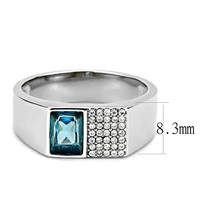 Alamode Rings DA287 High polished no plating Stainless Steel Ring with Synthetic in Sea Blue