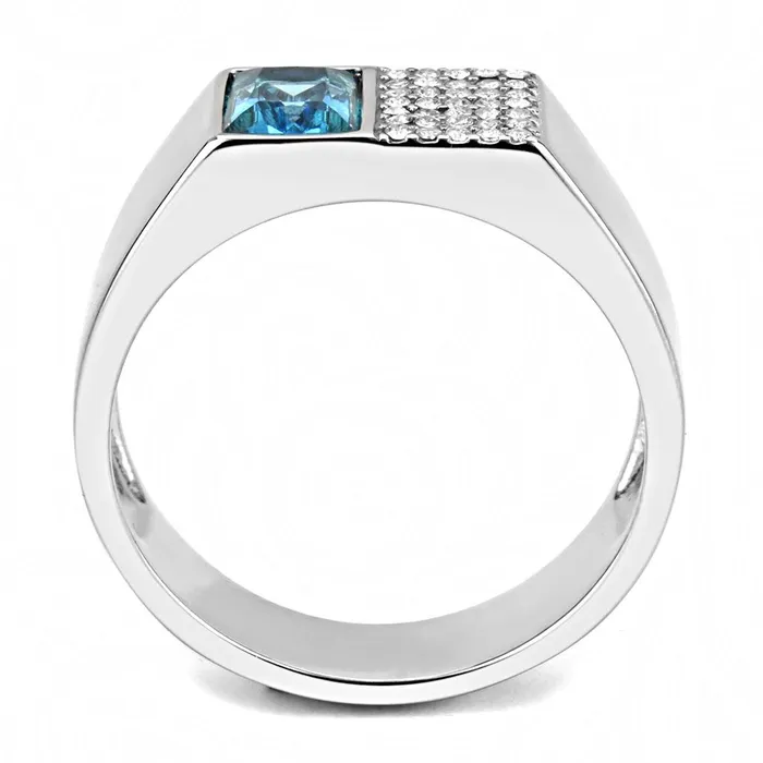 Alamode Rings DA287 High polished no plating Stainless Steel Ring with Synthetic in Sea Blue