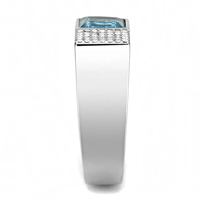 Alamode Rings DA287 High polished no plating Stainless Steel Ring with Synthetic in Sea Blue