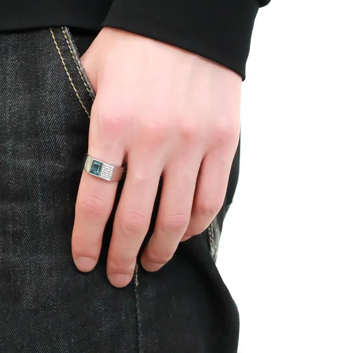 Alamode Rings DA287 High polished no plating Stainless Steel Ring with Synthetic in Sea Blue